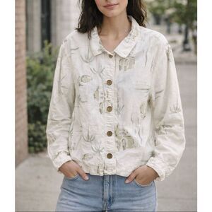 Vintage Garron button front linen blend oversized top blouse top shirt sz Large